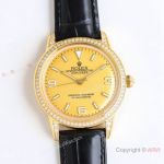 Swiss Copy Rolex Explorer 124270 Yellow Gold Diamond Leather Strap Watches